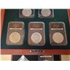 Image 5 : 1922,23,24,25,26,28 Set of San Francisco Mint Peace Silver Dollars in Mahogany Case