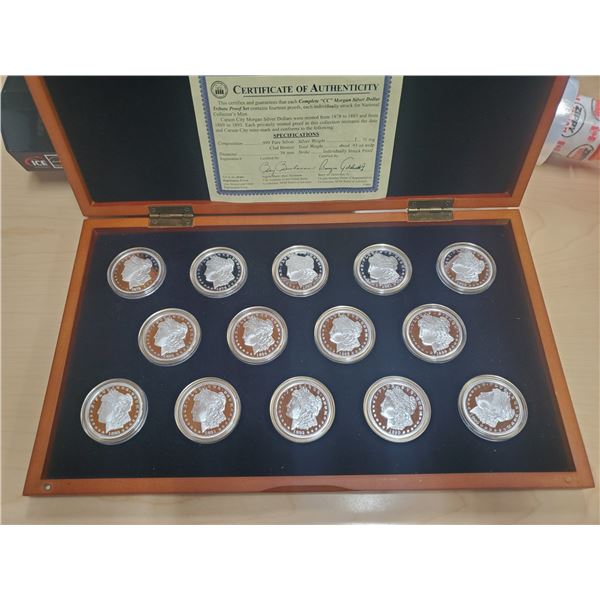 1878-1893 Complete CC Morgan Silver Dollar Tribute Proof Set in Case .999 silver CLAD bronze