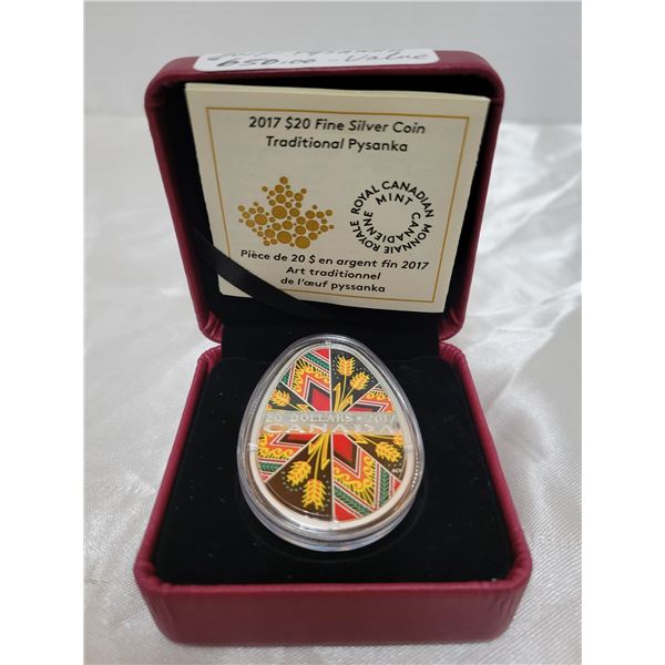 WOW! 2017 fine silver $20 Psyanka RCM coin with C.O.A. in case - this coin has a retail value of ove