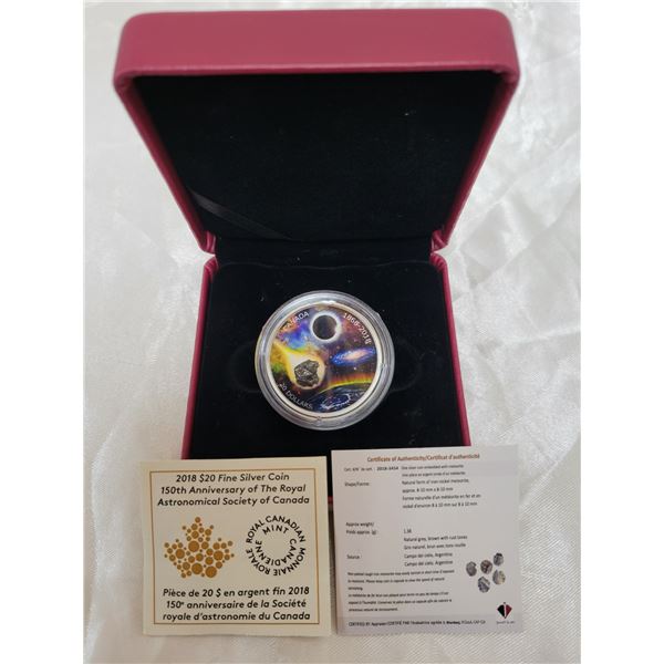 2018 150th Anniversary of the Royal Astronomical Society of Canada $20.00 fine silver RCM coin in ca