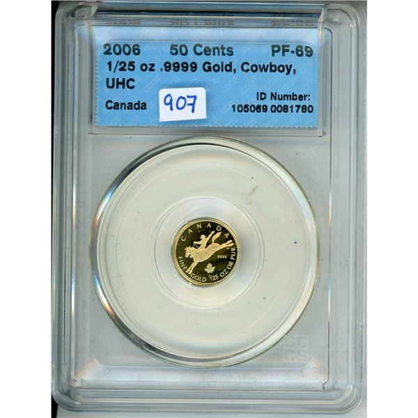 2006 1/25 oz .9999 gold Cowboy coin, Ulta Heavy Cameo CCCS PF-69