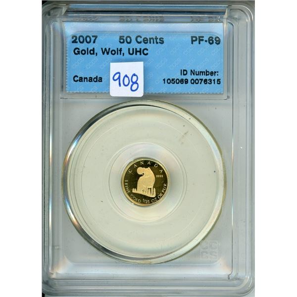 2007 1/25 oz gold - Wolf, Ulta heavy cameo CCCS PF-69