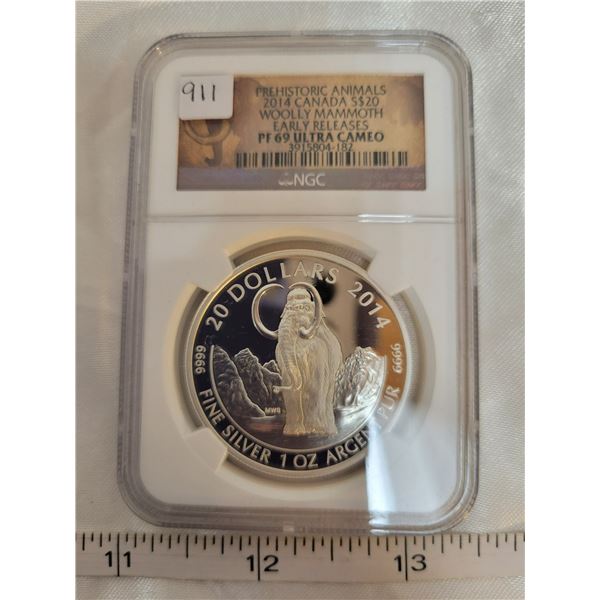2014 .9999 fine silver 1 oz $20 dollar coin PF-69 Ultra Cameo