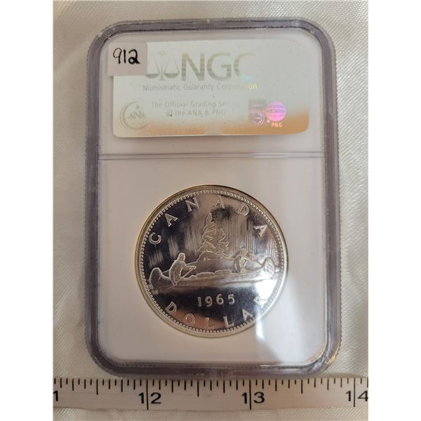 1965 Canada $1.00 one dollar 'small beads pointed 5' NGC graded PL-65