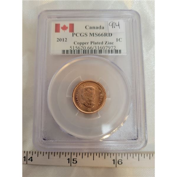 2012 Canada 1¢ penny one cent PCGS MS66RD copper plated zinc