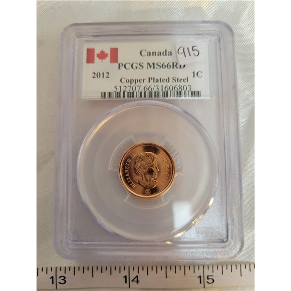 2012 Canada 1¢ penny one cent PCGS MS66RD copper plated steel