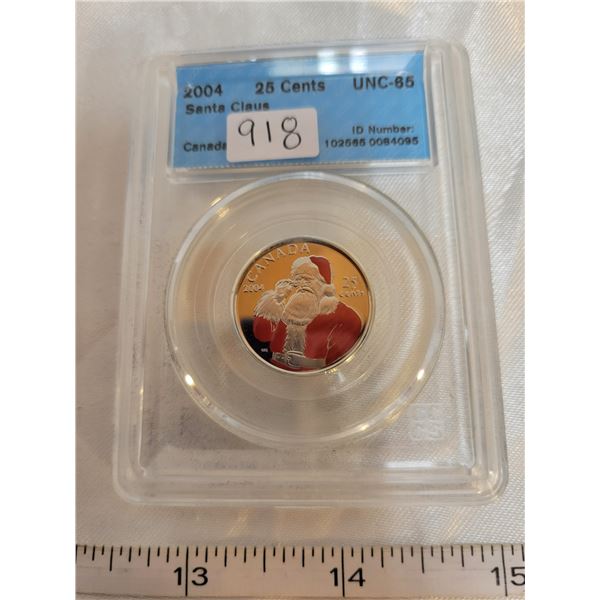 2004 Canada 25 cent 25¢ CCCS UNC-65 Santa Claus colourized