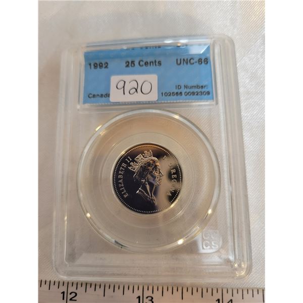 1992 Canada 25¢ 25 cents CCCS UNC-66