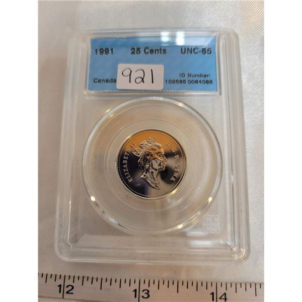 1991 Canada 25¢ 25 cents CCCS UNC-65
