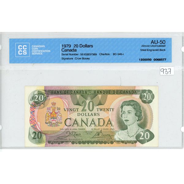 1979 Canada $20.00 CCCS AU-50 almost uncirculated
