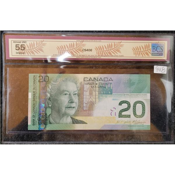 2004 Bank of Canada $20.00 twenty dollar bill, printed in 2009 - BCS Almost UNC 55 original