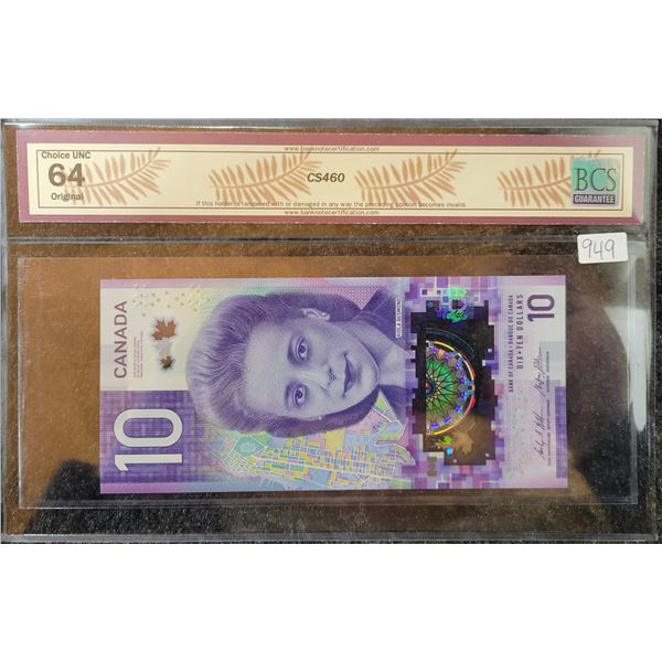 2018 Bank of Canada $10.00 ten dollar bill - BCS Choice UNC 64