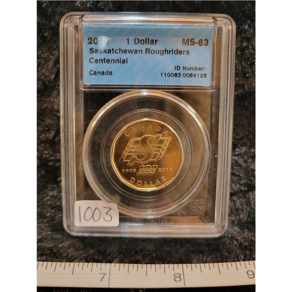 2010 Canada one dollar $1.00 coins 'Saskatchewan Roughriders Centennial'  CCCS MS-63