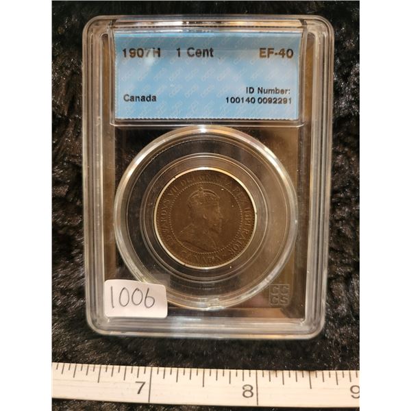 1907H Canada one cent 1¢ CCCS EF-40