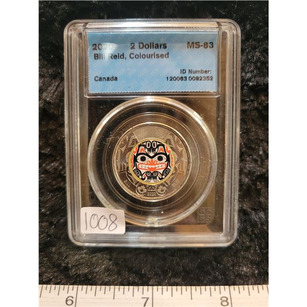 2020 $2.00 Two Dollars toonie 'Bill Reid' Colourised CCCS MS-63