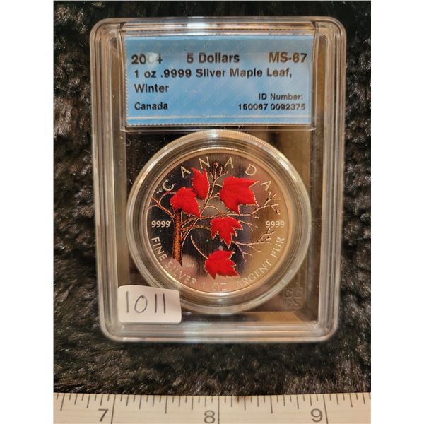 2004  five dollars $5.00 1 oz .9999 Silver Maple Leaf, Winter CCCS MS-67