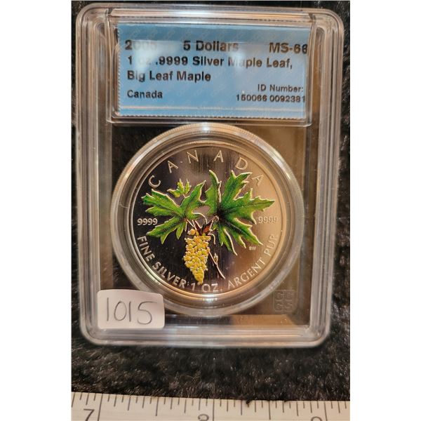 2005 5 dollars 1 oz .9999 fine silver 'Maple Leaf, Big Maple Leaf' CCCS MS-66