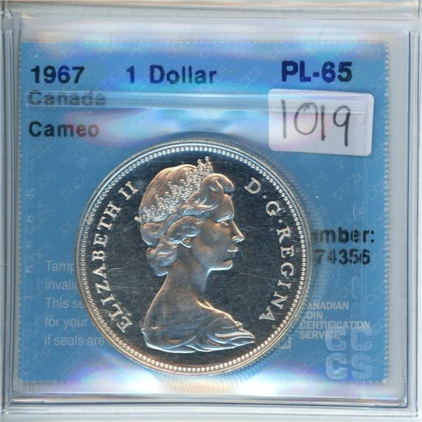 1967 Canada 1 dollar 'cameo' CCCS PL-65