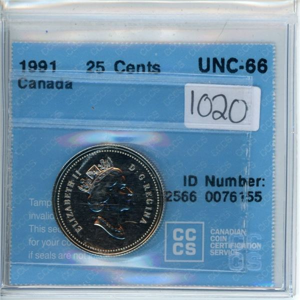 1991 Canada 25 cents 25¢ CCCS UNC-66