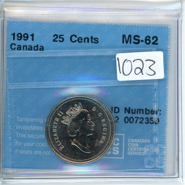 1991 Canada 25 cents 25¢ CCCS MS-62