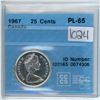 Image 1 : 1967 Canada 25 cents 25¢ CCCS PL-65
