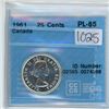 Image 1 : 1961 Canada 25 cents 25¢ CCCS PL-65