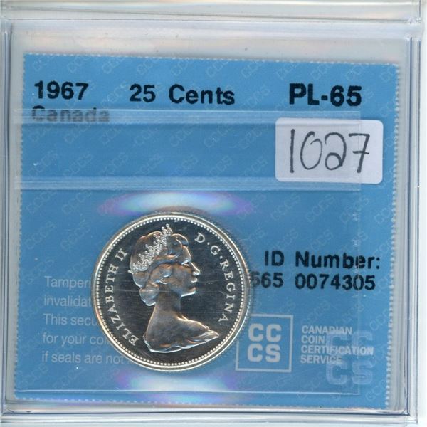 1967 Canada 25 cents 25¢ CCCS PL-65