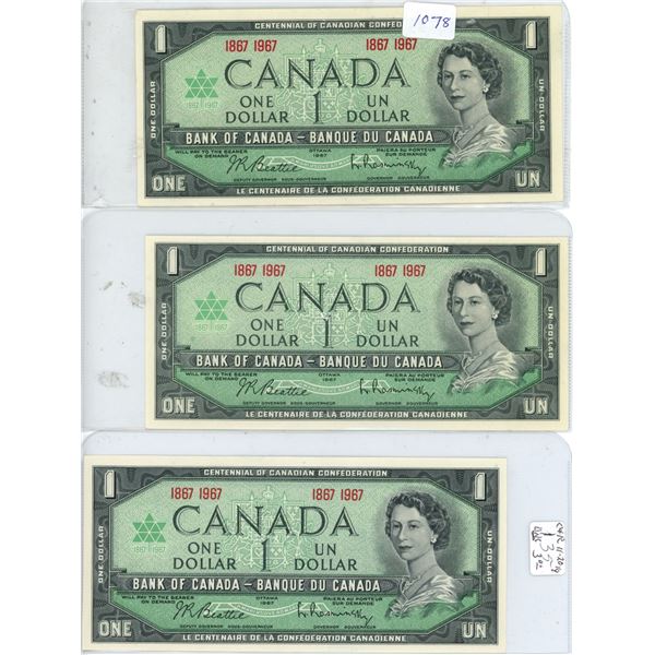 3 - 1867-1967 UNC $1 Bills
