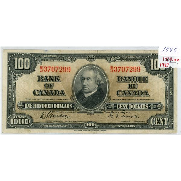 1937 Bank Of Canada $100 Bill