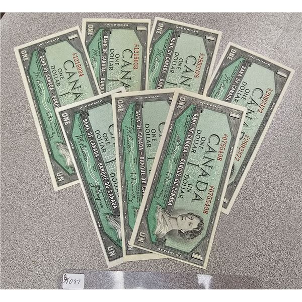 8 - 1954 - $1 Bank Of Canada Bills UNC