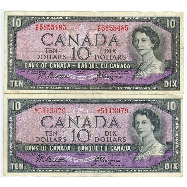 2 - 1954 $10 Bank Of Canada Bills UNC
