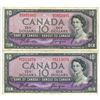 Image 1 : 2 - 1954 $10 Bank Of Canada Bills UNC