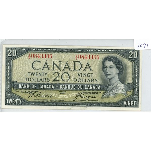 1- 1954 $20 Bank of Canada Bills UNC