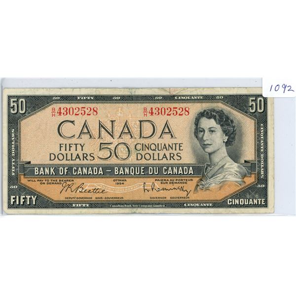 1 1954 $50 Bank Of Canada Bill UNC