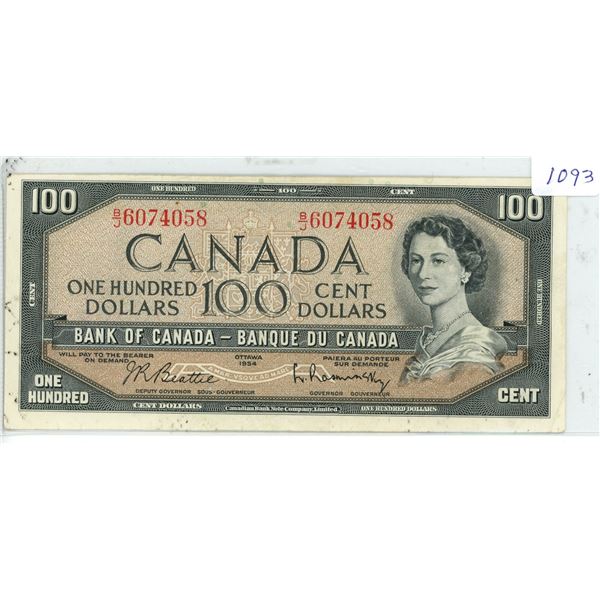 1 - 1954 $100 Bank Of Canada Bill UNC