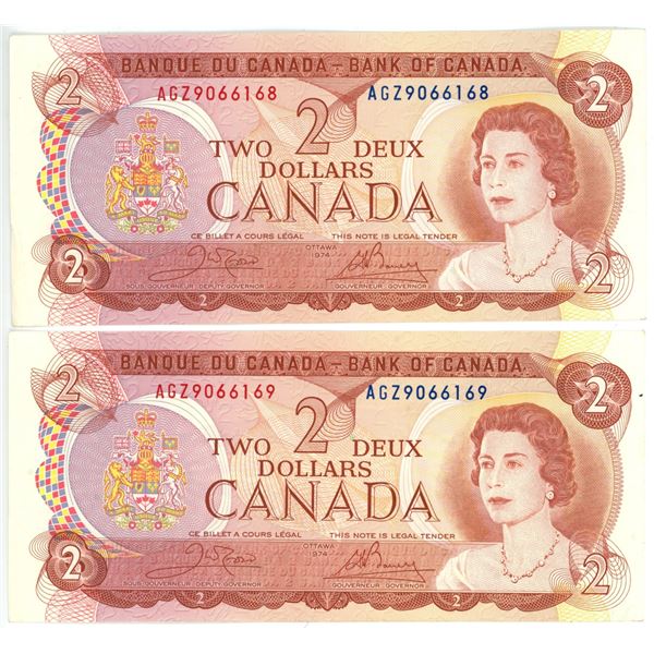 2 - 1974 $2 Bill UNC Sequence Numbered