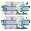 Image 1 : 2- 1986 $5 Bill UNC Sequence numbered