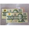 Image 1 : 2 - 1991 $20 Bill UNC A.U