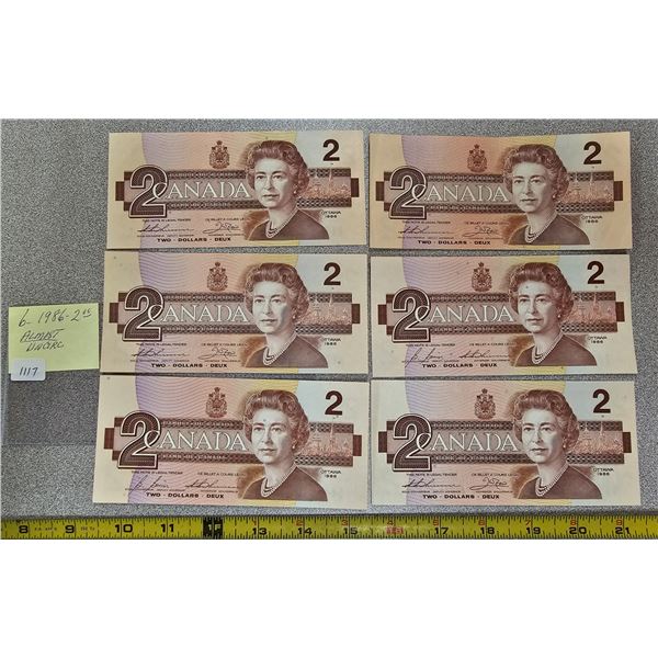 6 - 1986 $2 Bill UNC