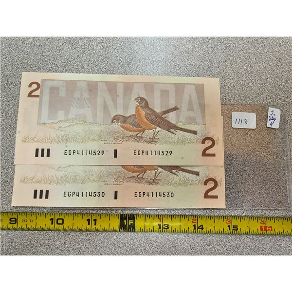 2 - 1986 $2 Bill UNC Sequence numbers
