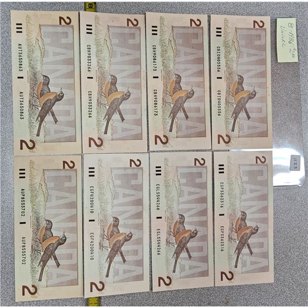 8 - 1986 $2 Bill several UNC, some near UNC