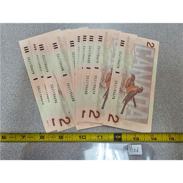 21 - 1986 $2 Bill UNC Sequence numbers