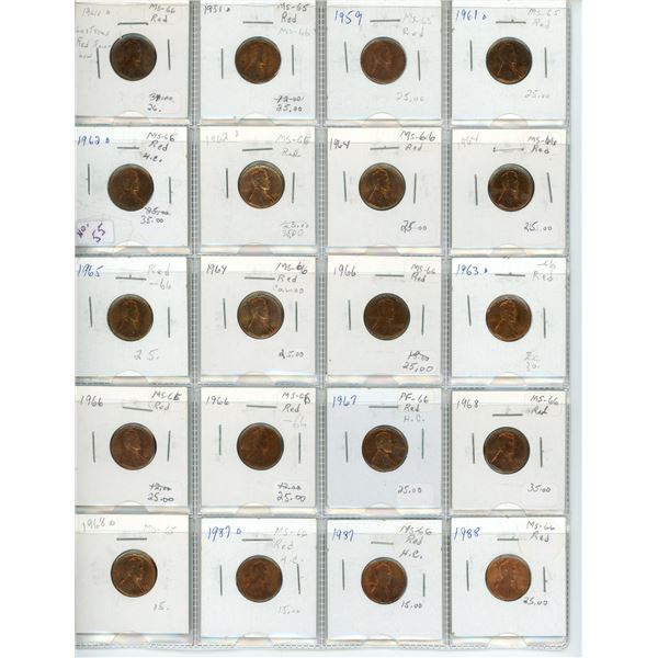 Page of Uncirculated American Pennies 1940-1988