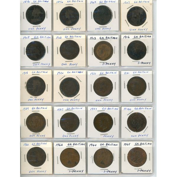 Page of Great Britain Pennies 1896-1965