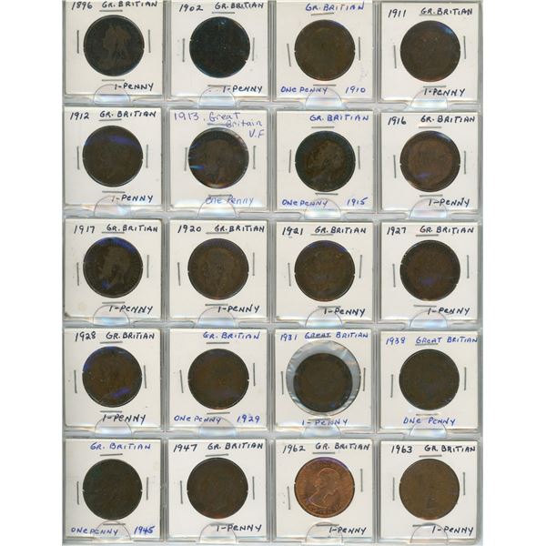 Page of Great Britain Pennies 1896-1963