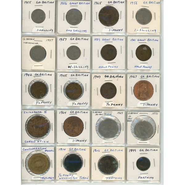 Page of Great Britain Assorted Coins 1814-1970