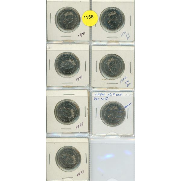 Page of Canadian Fifty Cent Pieces 1990-1994