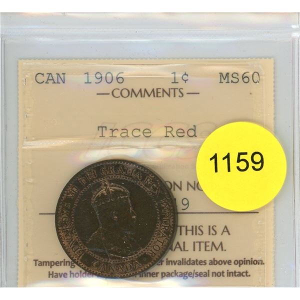 1906 MS60 ICCS Graded Canadian Large Cent Coin