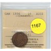 Image 1 : 1936 AU58 ICCS Graded Canadian Small Cent Coin