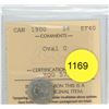 Image 1 : 1900 Oval 0 EF40 ICCS Graded Canadian Silver Five Cent Coin